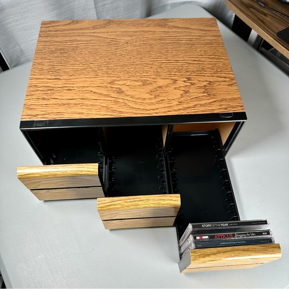 CD/Game faux wood grain holder storage cabinet with 3 pull out drawers holds 66 - Picture 2 of 11